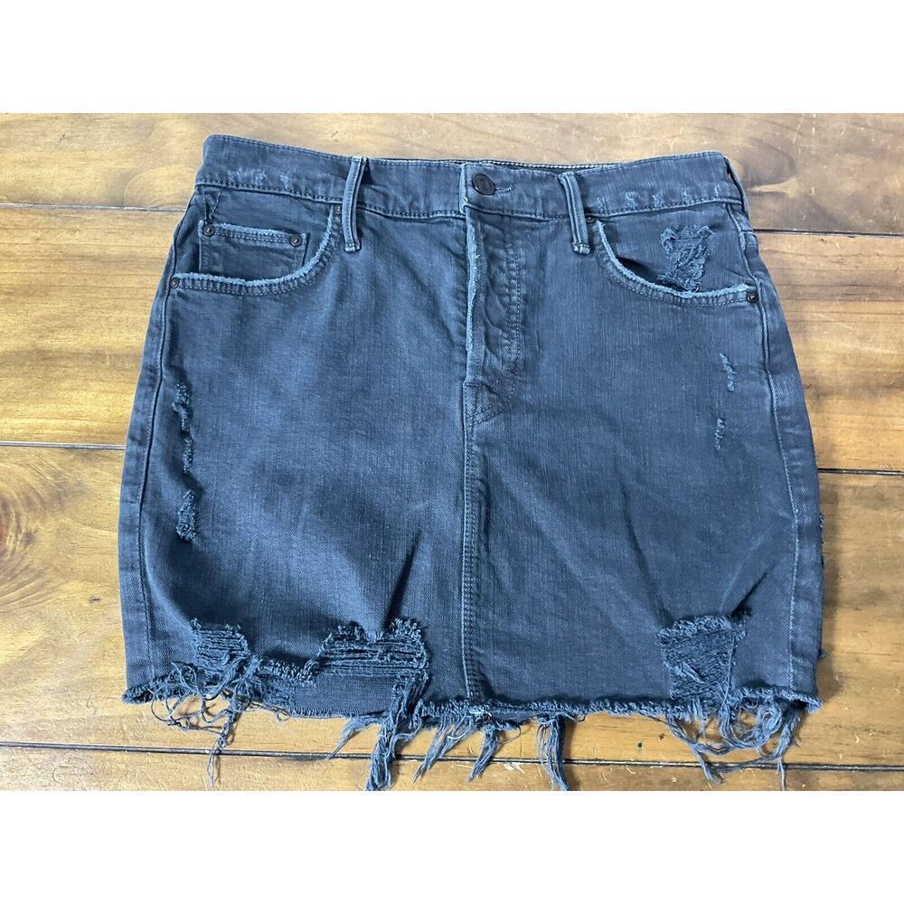 MOTHER SUPERIOR THE VAGABOND MINI FRAY DENIM SHIRT BLACK SIZE 26
